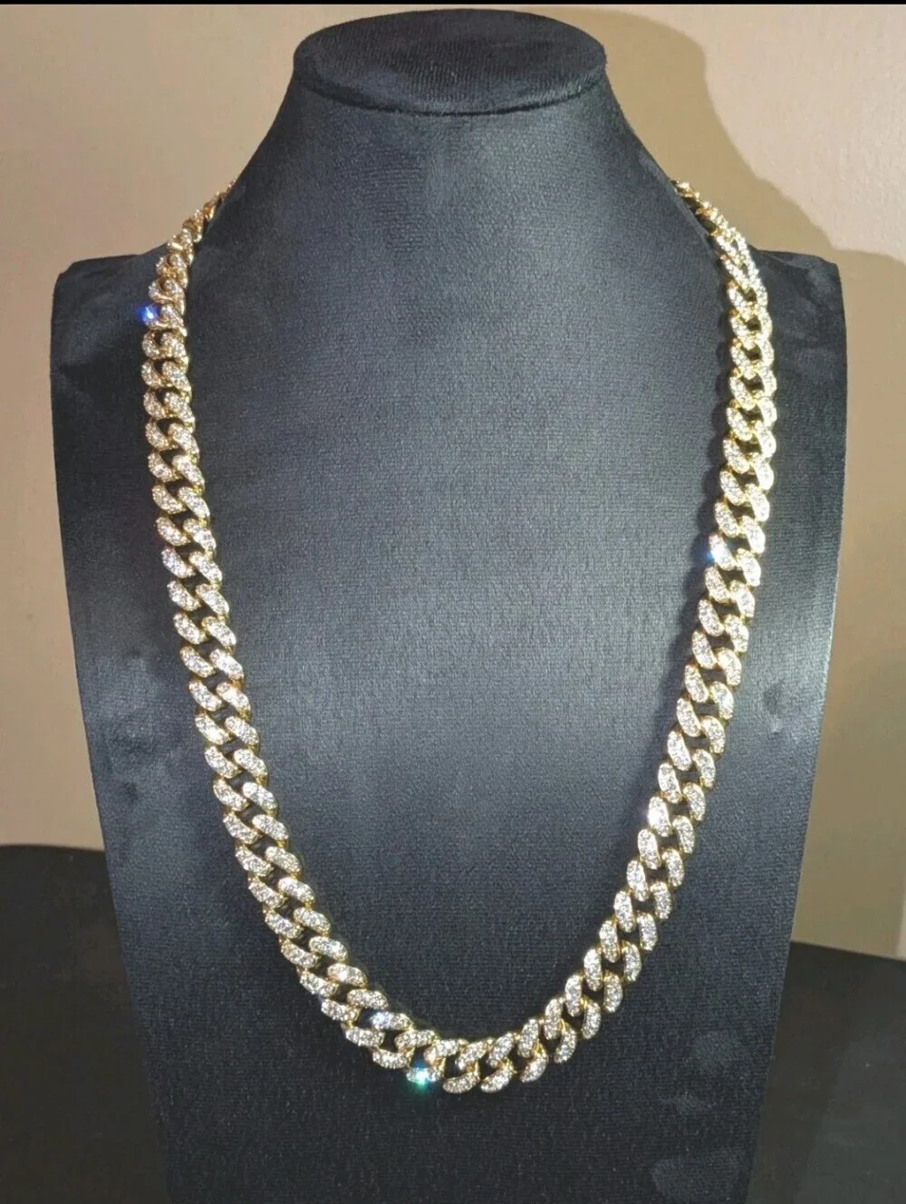 Men's Hip Hop 12mm Golden Cuban Link Chain Necklace with cubic zirconia Stones